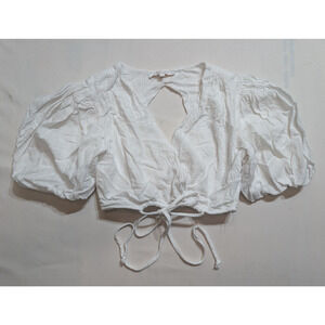 Olivaceous Women Cropped Top Large White Tie Front CutOut V Neck Blouse